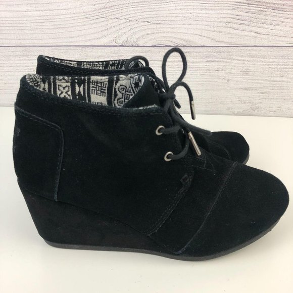 Toms Shoes - Toms Desert Wedge Bootie Black Suede 7.5
